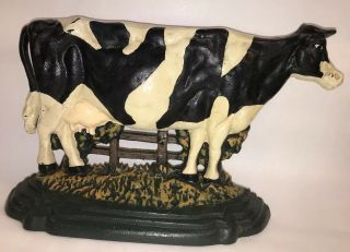 Vintage Large Cast Iron Milk Cow Door Stop Country Decor Heavy Milking 3 Hands