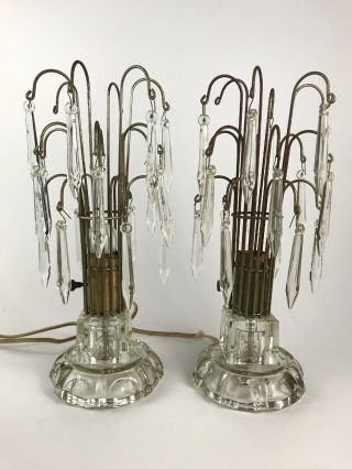 Art Deco Crystal Prism Cut Glass Waterfall Boudoir Vintage Table Lamps
