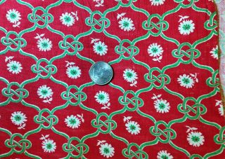 Daisy ' s & Chain Link on RED Vtg FEEDSACK Cotton Fabric Quilt Sewing 36 