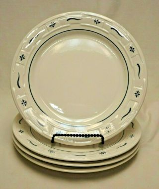 Longaberger Pottery Woven Traditions Set Of 4 Classic Blue 10 " Dinner Plates