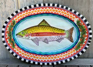 Large Mackenzie Childs Style Decorative Papier Mache Fish Platter Wall Decor
