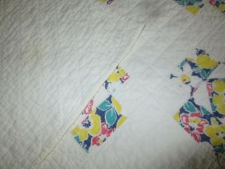 Vintage Hand Crafted OFF - WHITE FLORAL PATCHWORK Cotton QUILT - 68 