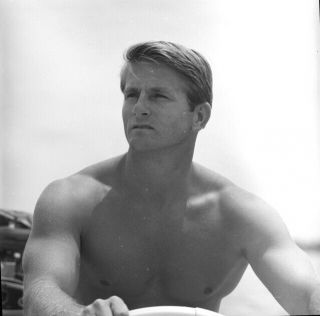 Vintage Negative: Bodybuilder Beach Man Male Shirtless Physique 60 