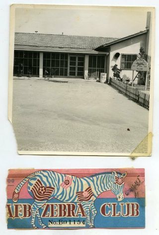 1950s B/w Photo And Ticket Itazuke Air Force Base Japan Zebra Club Japanese