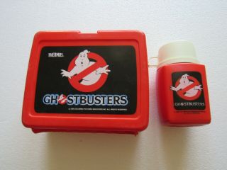 Ghostbusters Red Plastic Lunchbox 1985 Thermos Brand With Thermos