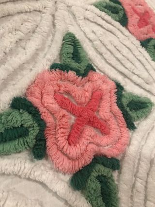 Large Pink Flowers Vintage Chenille Bedspread Cutter Piece