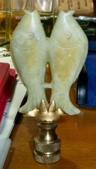 Rare Antique Carved Chinese White Jade/stone Lamp Finial Double Koi Fish