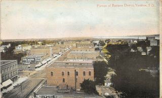 South Dakota Sd Postcard 1909 Yankton Portion Business District Birdseye View