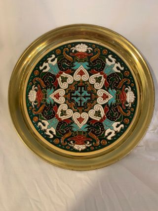 Vintage Enamel On Copper And Brass Hand Made In Greece Plate Wonderful Artwork
