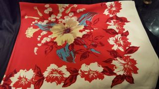Vintage Tablecloth,  Heavy Cotton,  Brilliant Red Floral