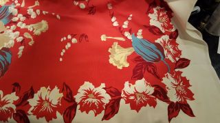 Vintage tablecloth,  heavy cotton,  brilliant red floral 3