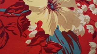 Vintage tablecloth,  heavy cotton,  brilliant red floral 5