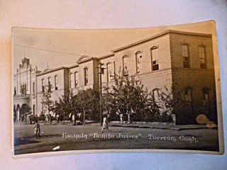 Old Vintage Mexican Torreon Benito Juarez School Real Photo Postcard