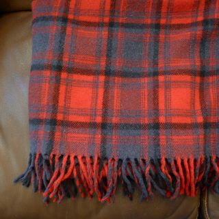 Pendleton 100 Pure Virgin Wool Throw Blanket Red Gray Plaid 54x80