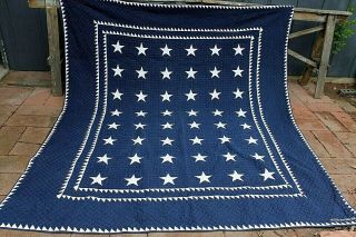 Judi Boisson Patriotic Stars Quilt Navy W White Stars Double Sawtooth Pre Owned