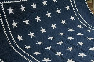 Judi Boisson Patriotic Stars Quilt Navy w White Stars Double Sawtooth pre owned 4
