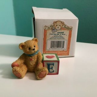 Cherished Teddies Bear Holding Letter " E " Block Figurine