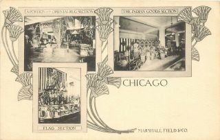 Undiv Back Postcard; Marshall Field & Co.  Chicago Il Flags,  Rugs,  Indian Goods