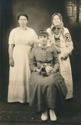 C1912 Rppc Three Generations Of Women At A Wedding Sepia Real Photo Postcard