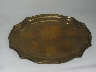 Vintage Brass Tray India Scalloped Shaped 12 " By 10 "