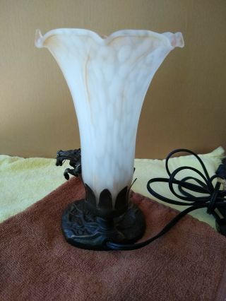 VINTAGE REMINGTON BRONZE COWBOY SCULPTURE LAMP TULIP UPLIGHT GLASS SHADE 7.  5 