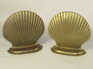 Brass Clam Sea Shell Book Ends,  Natural Patina,  Nautical Theme Bookends Vintage