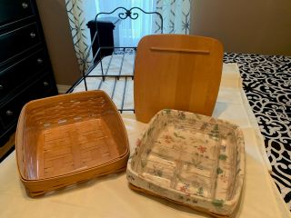 1999 Longaberger 2 Tier Paper Tray W/2 Baskets 1 Lid 2 Plastic & 1 Cloth Liners
