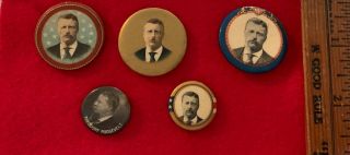 5 Theodore Roosevelt Presidential Campaign Pins Buttons Ca 1904 Photo Politics