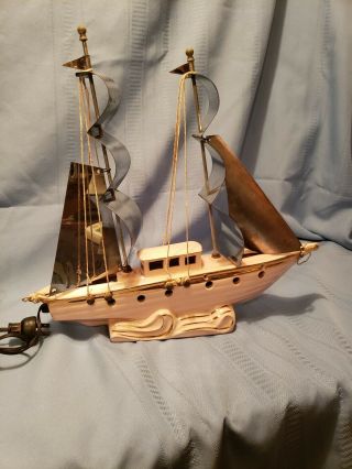 Vintage Pink Porcelain Sail Boat Metal Sails T.  V Lamp