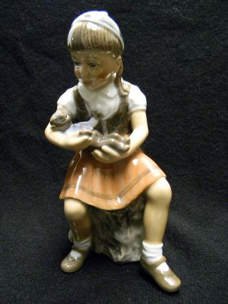 Dj Copenhagen Dahl Jensen Girl W/ Monkey Or Teddy Bear Porcelain Figurine 1295