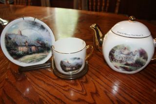 Thomas Kincade Teapot Cup And Saucer Home Is Where The Heart Is Gorgeous Exc