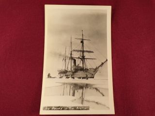 Ship Ice Bound in the Arctic w/ Sled Dog Team Real Photo Postcard RPPC 3