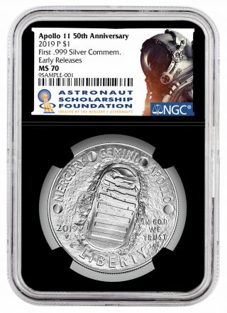 2019 P Apollo 11 50th Astronaut Silver Dollar Ngc Ms70 Er Black Core Sku57193