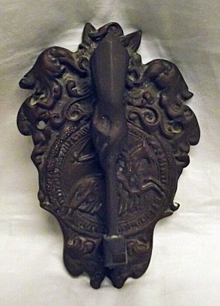 Antique Cast Bronze Door Knocker Knights Templar Masonic Freemasons Arm Hammer