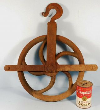 Antique Vintage Cast Iron And Wood Barn Pulley Hay Trolley Large