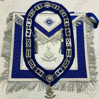 Masonic Regalia Past Master Apron Blue With Chain Collar & Jewel - Hse