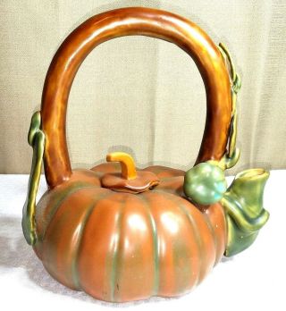 Ceramic Pumpkin Tea Pot W Lid 10 " H X 7 1/4 " W Halloween Harvest Pottery Fall