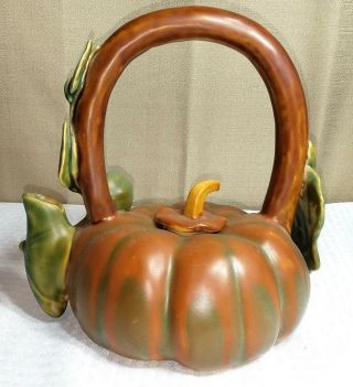 Ceramic Pumpkin Tea Pot w Lid 10 