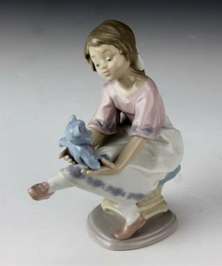 Retired Lladro Spain Best Friend 7620 Girl Teddy Bear Porcelain Figurine Nr Sms