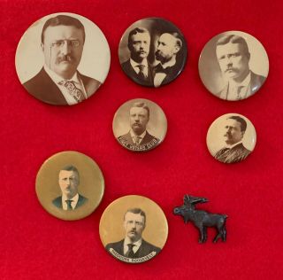 1904 Roosevelt 8 Presidential Campaign Pins Ptap Moose First Voters Club Jugate