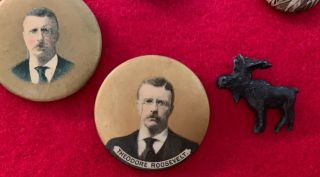 1904 ROOSEVELT 8 PRESIDENTIAL CAMPAIGN PINS PTAP MOOSE FIRST VOTERS CLUB JUGATE 6