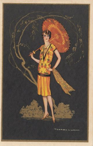 Art Deco ; Corbella ; Female Fashion Portrait With Parasol,  1910 - 30s