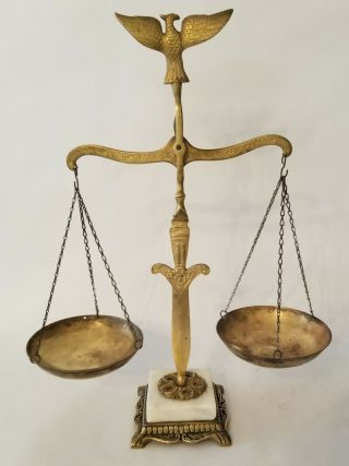 Brass Legal Lawyer Scale Of Justice With Eagle Finial Marble Base
