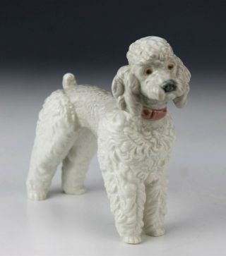 Retired Lladro Spain White Poodle Dog 1259 Pink Collar Porcelain Figurine Nr Sms