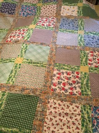 Vintage Patchwork Cotton Quilt Top Unfinished 82 X 69 Multicolored 8 " Squares