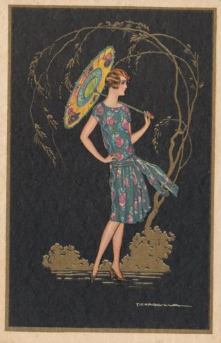 Art Deco ; Corbella ; Female Fashion Portrait With Parasol 2,  1910 - 30s