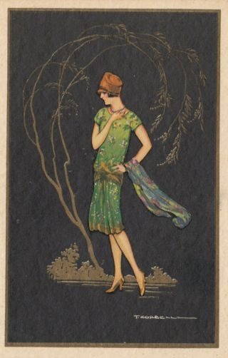 Art Deco ; Corbella ; Female Fashion Portrait In Front Of Tree,  1910 - 30s