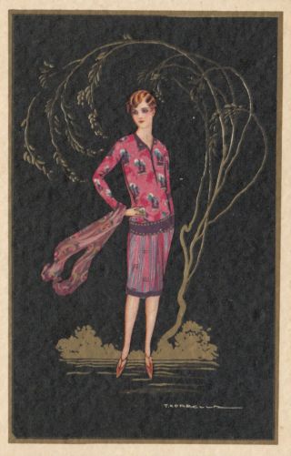 Art Deco ; Corbella ; Female Fashion Portrait In Front Of Tree 2,  1910 - 30s