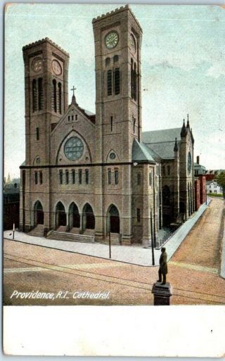Providence,  Rhode Island Postcard Cathedral Church Building Street View 1908