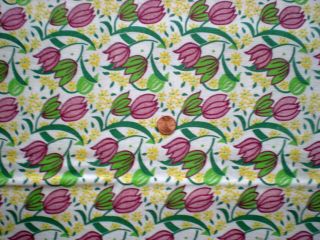 Floral Vtg Feedsack Quilt Sewing Doll Clothes Craft Fabric Pink Green Yellow